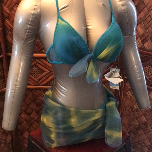 Bolang teal bikini with sarong netting. NWT - Picture 1 of 4
